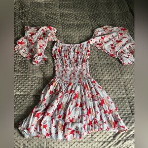 Forever 21 Red and White Floral Puff-Sleeve Dress